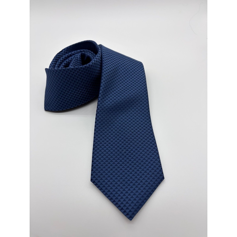 Calvin Klein, 100% Silk Necktie, Blue Geometric Pattern, Men's Pre-Owned